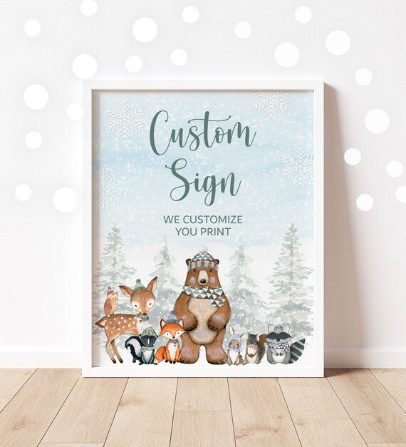 Woodland Animals Custom Sign Winter Woodland Baby Shower Woodland Birthday Forest Party Decor Table Sign Printable A1 C4 Il_570xn
