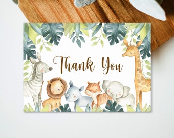 Jungle Safari Thank You Cards Baby Shower Birthday Animals Wild One Birthday Party Folded Thank You Notes Printable NOT Editable A7 C7