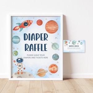 Carta e cartello per lotteria di pannolini Spazio Baby Shower Gioco Galaxy Baby Shower Spazio esterno Tema Astronauta Baby Shower Decor Stampabile NON modificabile C13