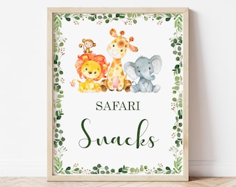 Safari Snacks Sign – Jungle Animals Baby Shower or Birthday Party Decor Printable  0128