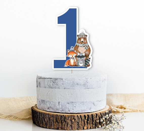 PRINTABLE Woodland Number 1 Cake Topper Winter Onederland Woodland