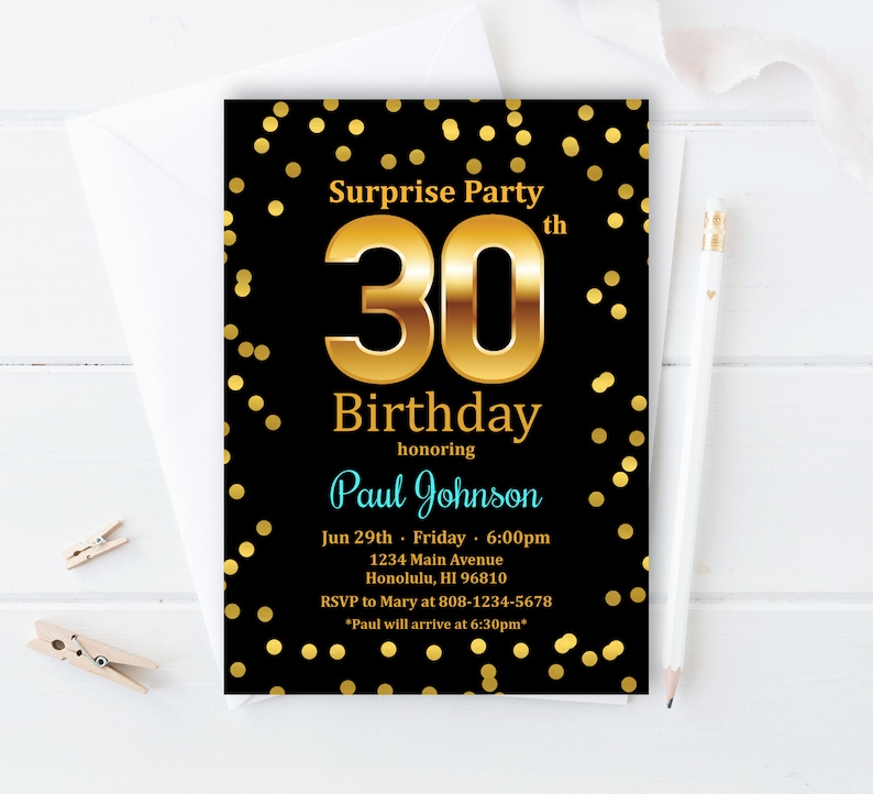 30th Birthday Invitation Men Birthday Invitation Gold Etsy