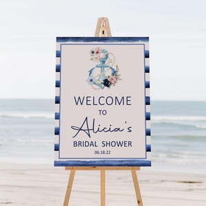 CUSTOM Nautical Welcome Sign Blue Anchor Floral Theme Bridal Shower Bachelorette Party Decor B17 C97