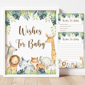 Wensen voor baby Kaarten Jungle Babyshower Jungledieren Safari Zoo Feestbeesten Genderneutrale spellen Afdrukbare, NIET-bewerkbare 0129