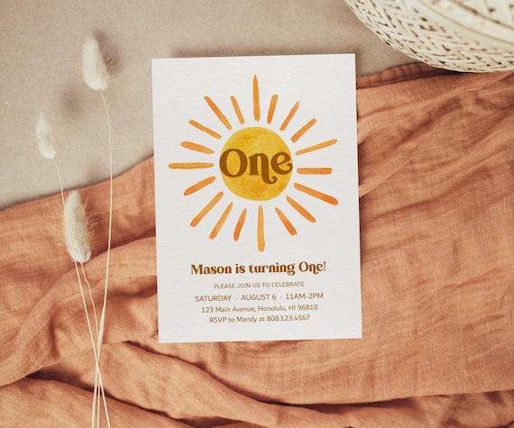 Sun 1st Birthday Invitation One In The Sun Retro First Birthday Neutral