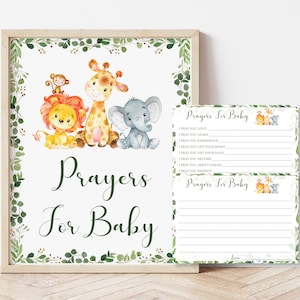 Gebeden voor baby Kaarten Jungle Babyshower Safari Babyshower Activiteit Jungle Dieren Babyadvieskaarten Afdrukbaar, NIET bewerkbaar 0128