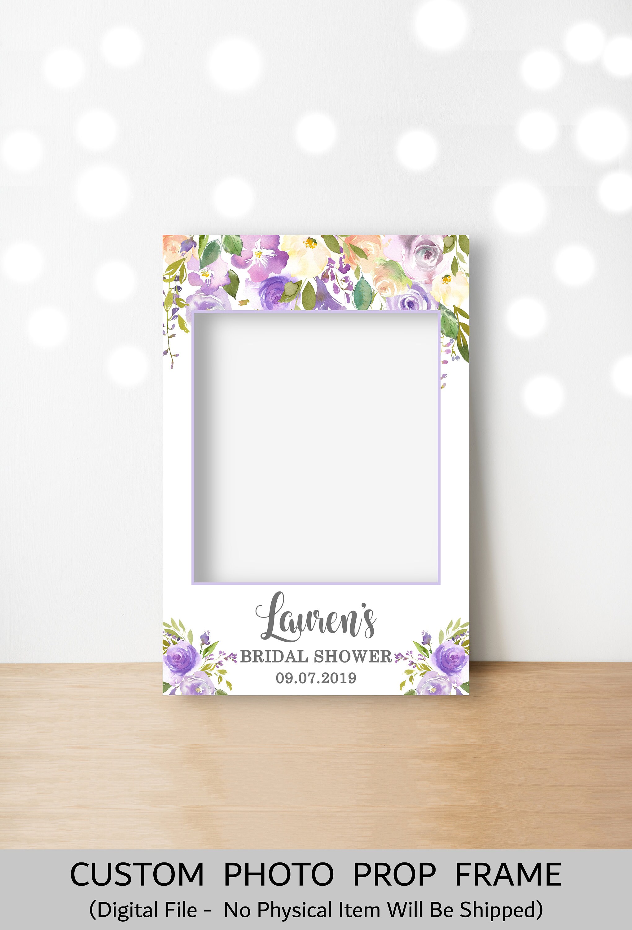 CUSTOM Purple Bridal Shower Photo Prop Frame Photo Booth Prop Printable Boho Lavender Floral Wedding Shower Hens Party