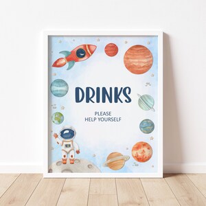 Space Party Drinks Station Sign Outer Space Galaxy Astronaut Birthday Baby Shower Sign Party Decor Printable  A13 C13