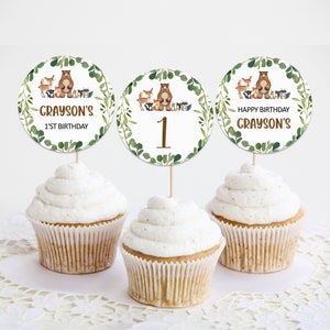 Editable Woodland Animals Cupcake Toppers Woodland Birthday Forest Animals Party Printable Topper Template Corjl 0120