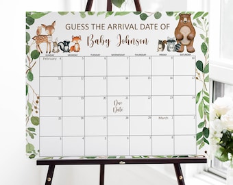 Redigerbar skogskalender för förlossningsdatum för baby, babyshowerspel, gissa förlossningsdatum för baby, Corjl 0120