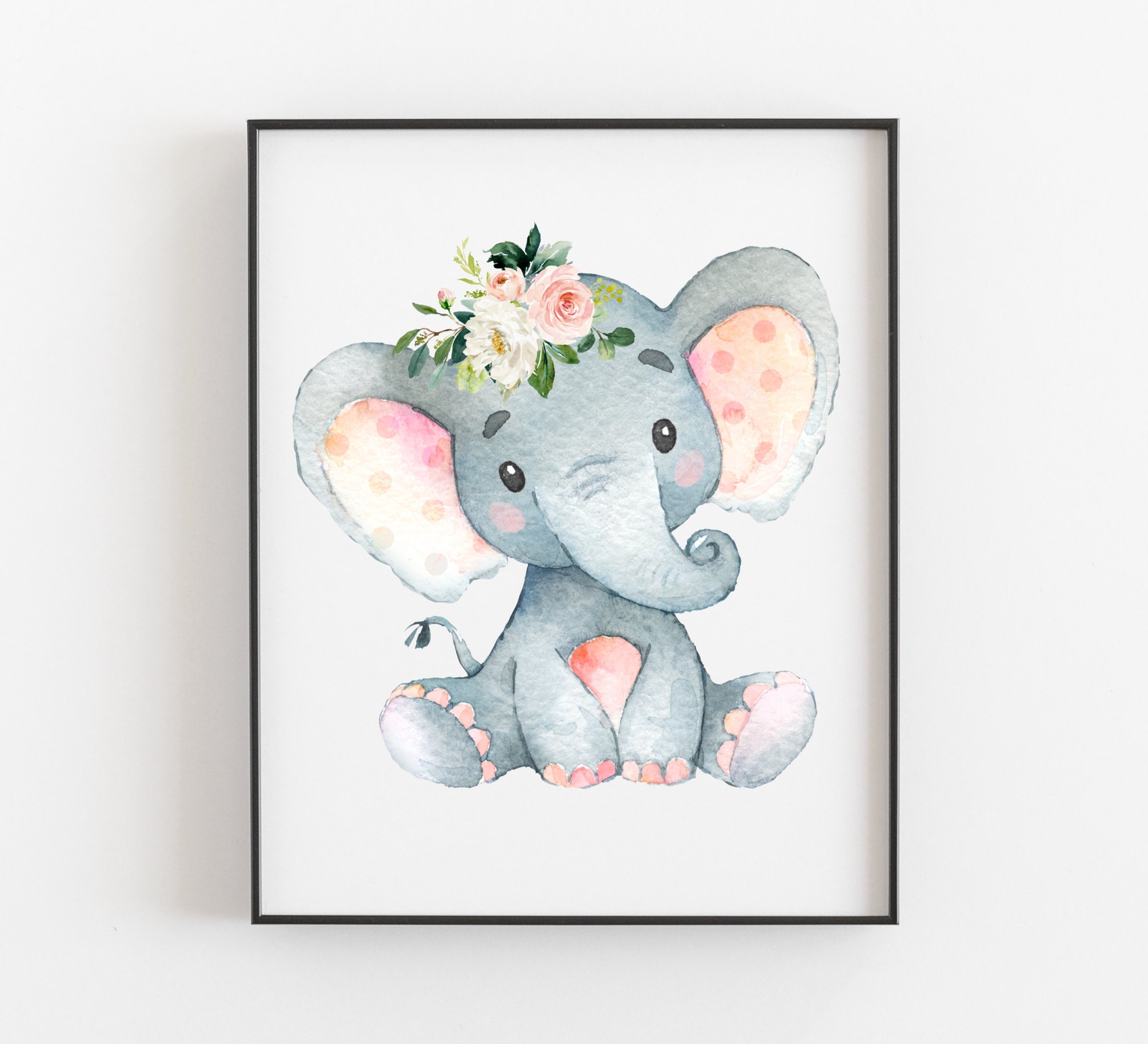Elephant Nursery Print Printable Wall Art Pink Floral Elephant Etsy