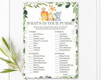 What's in Your Purse Baby Shower Game Jungle Baby Shower Game Printable Safari Baby Shower Game NOT Editable C76