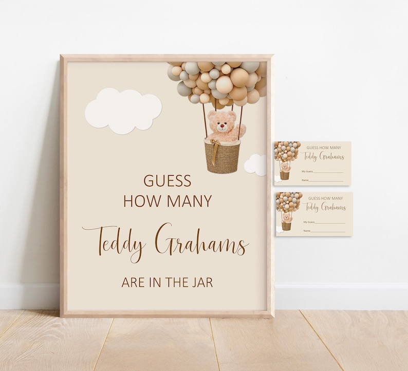 Bear Guess How Many Bears Game Teddy Bear Baby Shower Game We Can Bearly Wait Baby Shower Game Printable Brown Bear Balloon NOT Editable C14 image 1