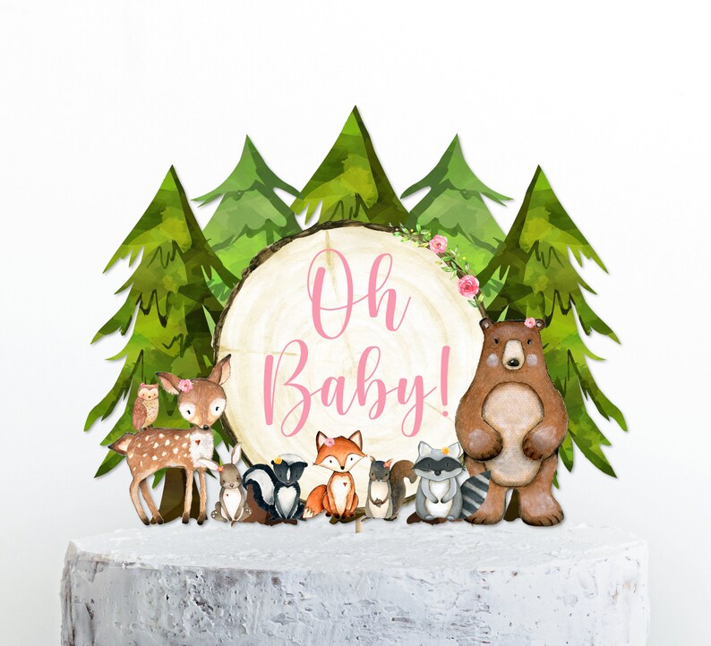 PRINTABLE Woodland Baby Shower Cake Topper Its a Girl Cake Etsy