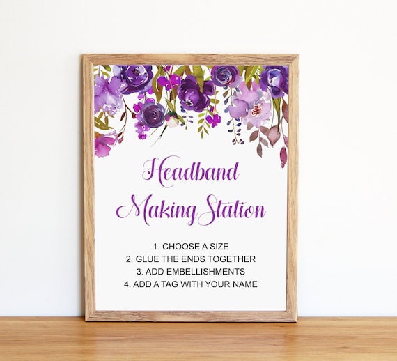 Headband Making Station Sign Printable Purple Baby Shower Activity ...