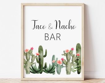 Taco and Nacho Bar Sign – Cactus Fiesta Mexican Party Printable Baby Shower, Bridal, or Birthday 0149