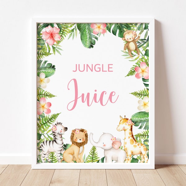 Jungle Juice Sign Jungle Birthday Pink Jungle Baby Shower Girl Wild One Birthday Gift Drinks Table Sign Printable NOT Editable A95 C94