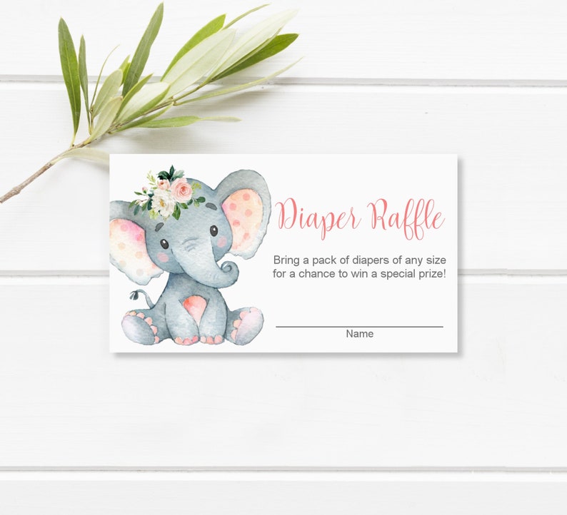 Diaper Raffle Tickets Elephant Baby Shower Pink & Gray Elephant Baby Shower Game Printable Blush Pink Floral NOT Editable 0121 image 1