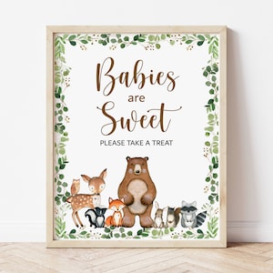 Los bebés son dulces, letreros de bosque, decoraciones para baby shower, vegetación, animales del bosque, decoración de cumpleaños, imprimible, NO editable, 0120