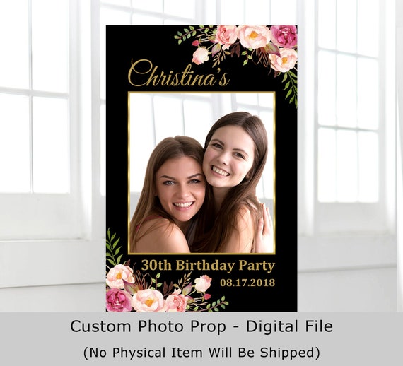 Cornice per foto di compleanno Cornice per selfie Cornice per donne  Decorazioni di compleanno Nero e oro Rosa Floreale Qualsiasi età File  digitale A36 A37 -  Italia