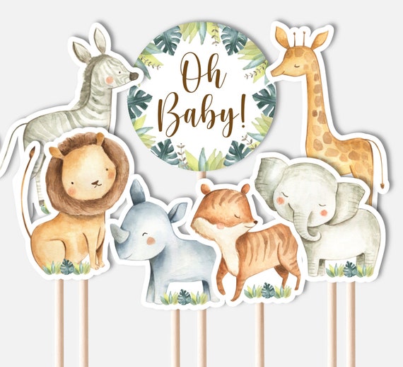 PRINTABLE Safari Jungle Animals Centerpieces Cutout Diaper Cake Baby Shower Table Decorations Oh Baby Cake Topper NOT Editable C7 Il_570xn