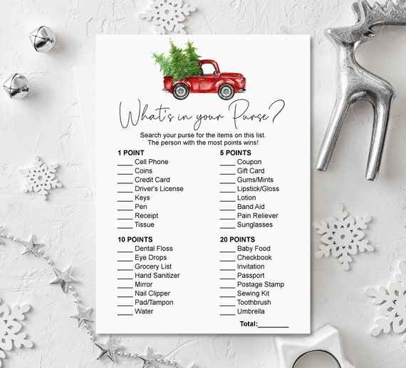 Whats in Your Purse Game Christmas Holiday Baby Shower Red Etsy