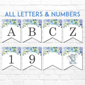 Elephant Banner Printable Boy Elephant Baby Shower Birthday Banner Alphabet A-Z & Numbers NOT Editable C77