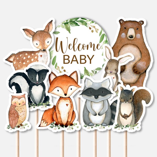 PRINTABLE Woodland Animals Centerpieces Diaper Cake Decor Woodland Baby Shower Printable 0120