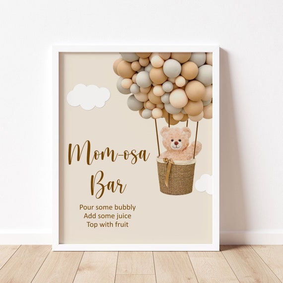 Mom-osa Bar Sign Teddy Bear We Can Bearly Wait Baby Shower Hot Air Balloon Baby Shower Decor Mimosa Bar Sign Printable NOT Editable C14 Il_570xn