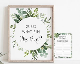 Greenery Guess Whats In The Bag Game Succulent Baby Shower Sage Green Eucalyptus Greenery Baby Shower Game Printable NOT Editable C91