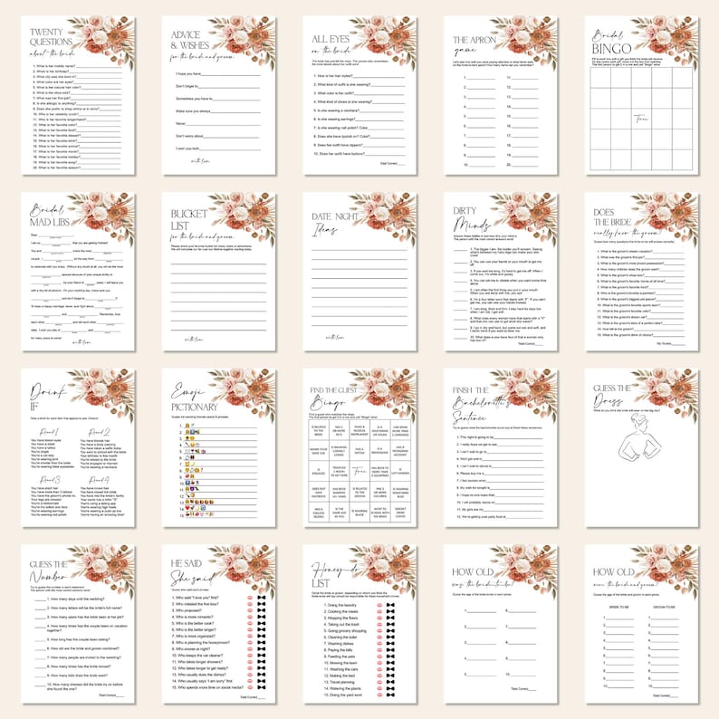Editable Fall Bridal Shower Games Bundle Boho Bridal Shower Floral Bridal Games Pack Printable Corjl 0131 image 2