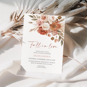 Editable Fall Bridal Shower Invitation Template Fall In Love Invite Autumn Floral Bridal Shower Invite Printable Corjl 0131