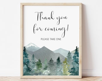 Thank You For Coming Sign Favors Sign Winter Woodland Mountains Trees Bridal Shower Baby Shower Birthday Sign NOT Editable A89 B96 C90