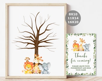 Jungle Thumbprint Guestbook Fingerprint Tree Printable Jungle Baby Shower Safari Birthday Keepsake NOT Editable A91 C76