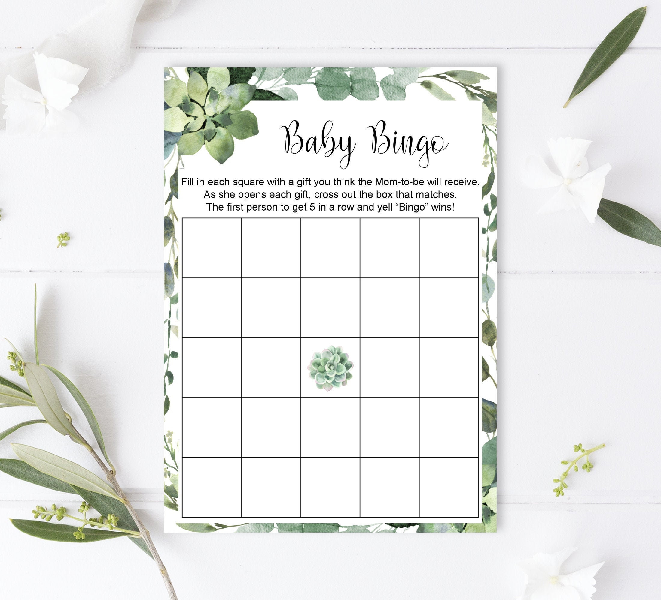 baby-shower-bingo-cards-greenery-succulent-baby-shower-game-etsy