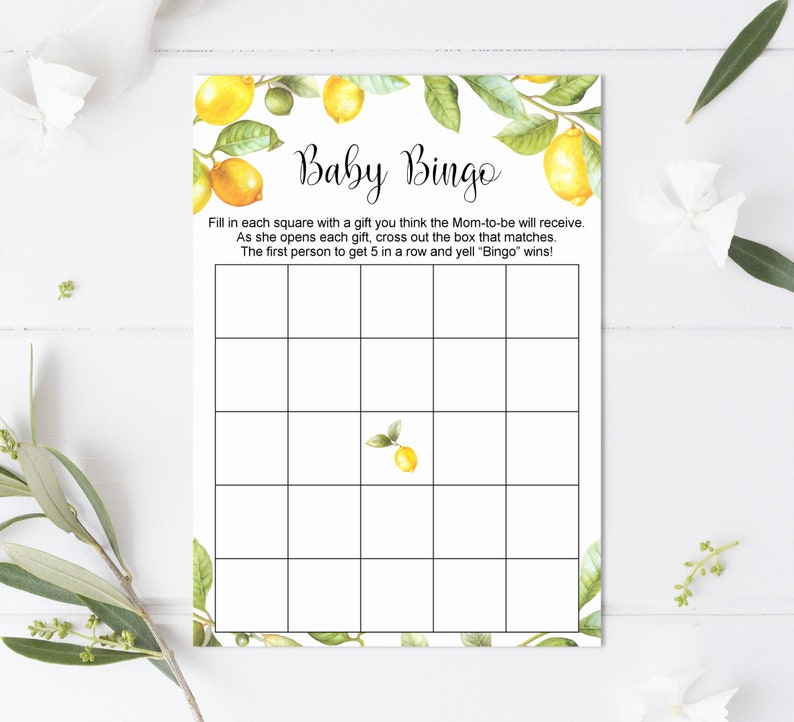 Baby Bingo Cards Lemon Baby Shower Game Citrus Lemon Theme Gender Neutral Baby Shower Printable Game NOT Editable C5 image 1