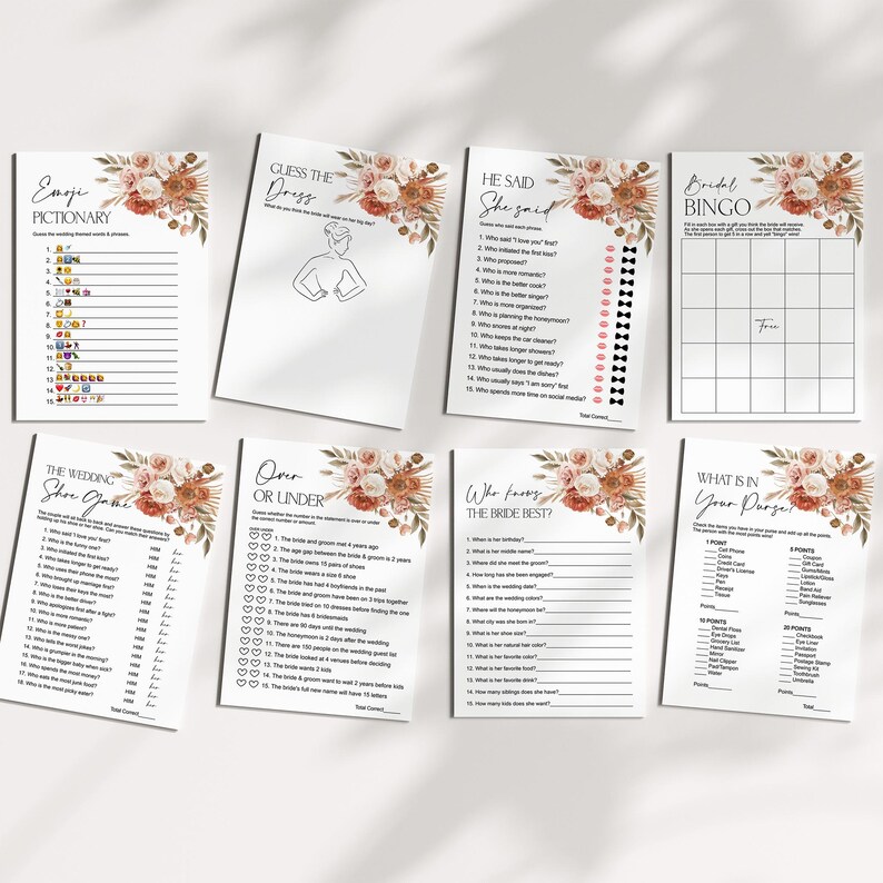 Editable Fall Bridal Shower Games Bundle Boho Bridal Shower Floral Bridal Games Pack Printable Corjl 0131 image 6