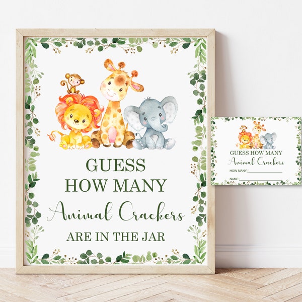 Guess How Many Animal Crackers Game Jungle Baby Shower Jungle Animals Safari Baby Shower Game Printable NOT Editable C76