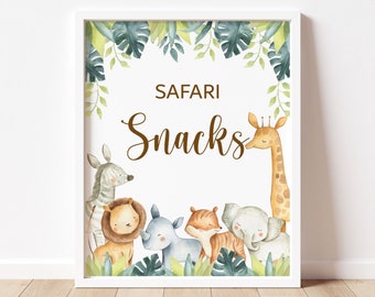 Safari Snacks Sign Safari Birthday Safari Baby Shower Safari Animals Wild One Birthday Party Decor Printable NOT Editable A7 C7