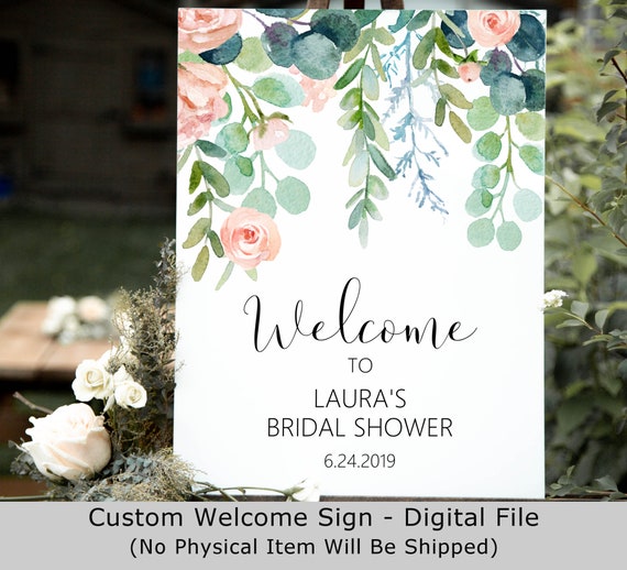 Greenery Eucalyptus Welcome Sign Welcome Poster Boho Chic Bridal Shower Baby Shower Sign Custom Printable Sign B85 C73 Il_570xn