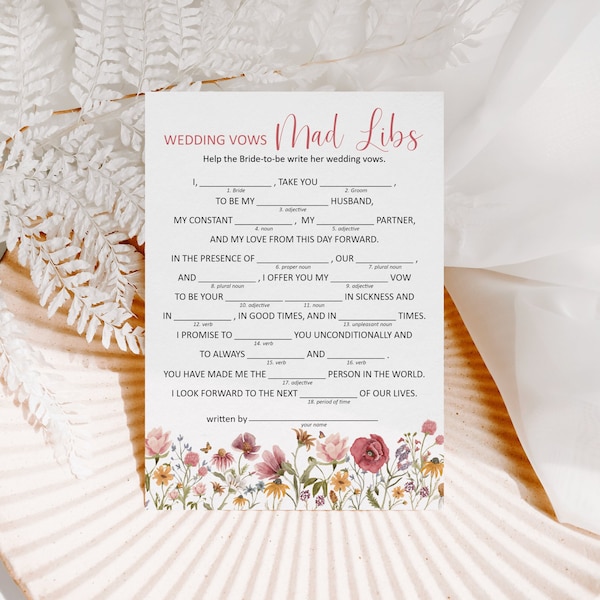 Mad Libs Wedding Vow Game Wildflower Bridal Shower Floral Bridal Shower Garden Tea Bridal Shower Game Printable NOT Editable 0123