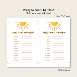 Sun Baby Shower Baby Word Scramble Game Here Comes The Son Retro Boho You are My Sunshine Baby Shower Game Printable NOT Editable 0118 画像 2