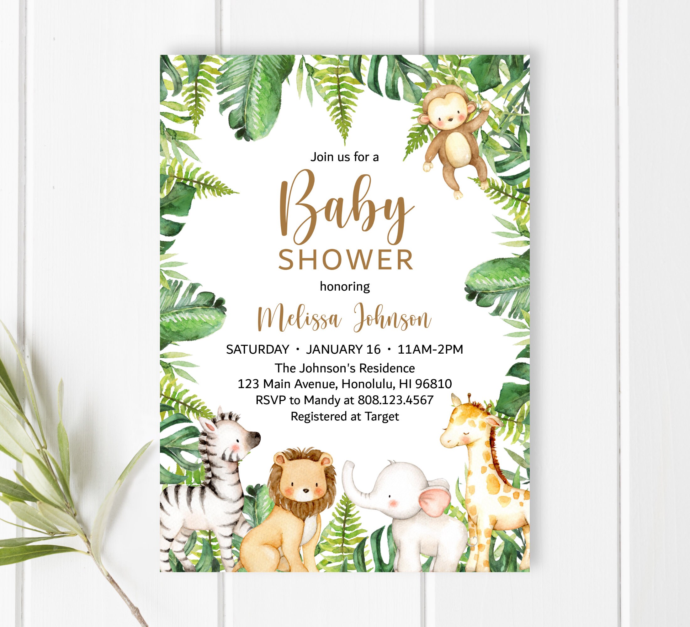 Jungle Baby Shower Uitnodiging Safari Baby Shower Nodig Jungle