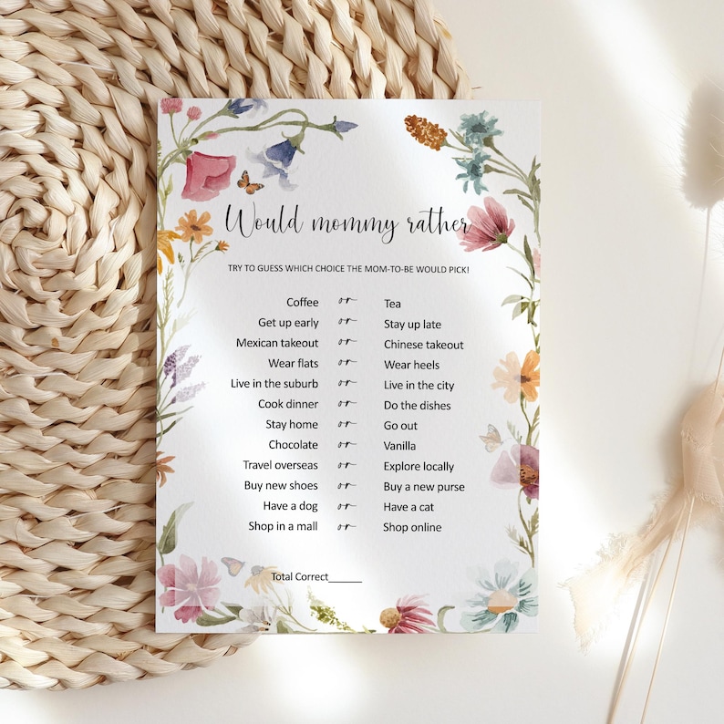 Bearbeitbares Wildblumen-Babyparty-Spielepaket, Floral-Baby in Bloom druckbare Corjl-Vorlage 0123 Bild 3