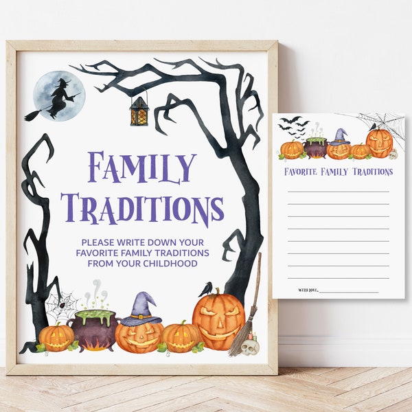 Halloween Baby Shower Family Traditions Cards & Sign Printable Spooky Baby Shower Witch Baby Shower Gender Neutral NOT Editable C9