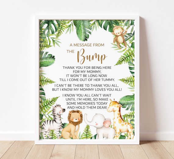 Message From The Bump Sign Jungle Baby Shower Safari Baby Shower Animals Baby Shower Sign Printable NOT Editable 0127