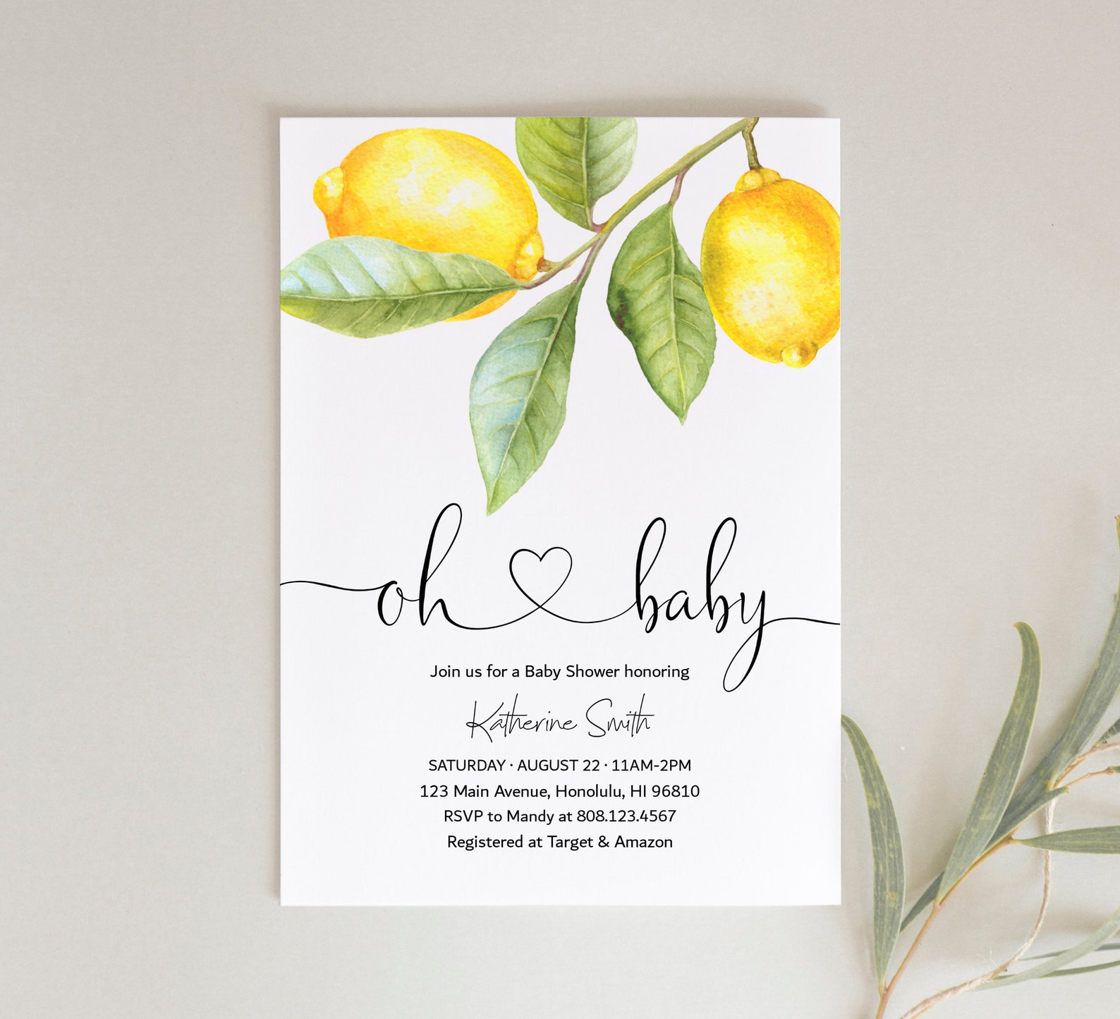 Oh Baby Lemon Baby Shower Invitation Citrus Lemon Theme Gender Etsy