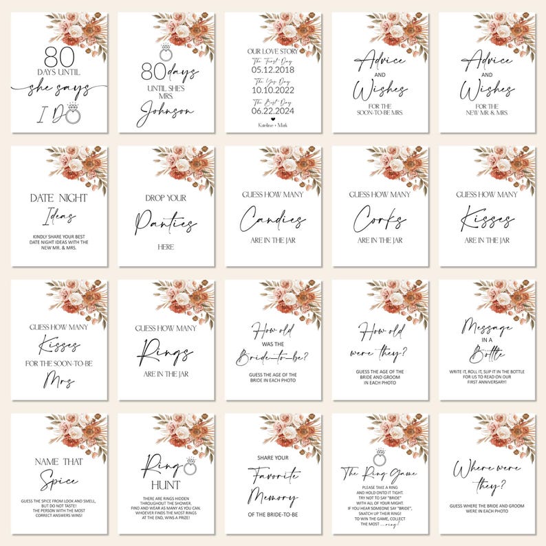 Editable Fall Bridal Shower Games Bundle Boho Bridal Shower Floral Bridal Games Pack Printable Corjl 0131 image 5