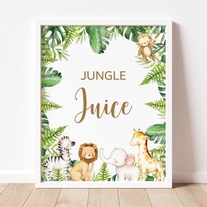 Safari Baby Shower Jungle Juice Sign, Jungle Animals Wild One Birthday Drink Station Decor Printable 0127