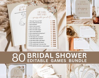 Editable Bohemian Boho Fall Bridal Shower Games Bundle, Bridal Party Games Printable Template Corjl 0142